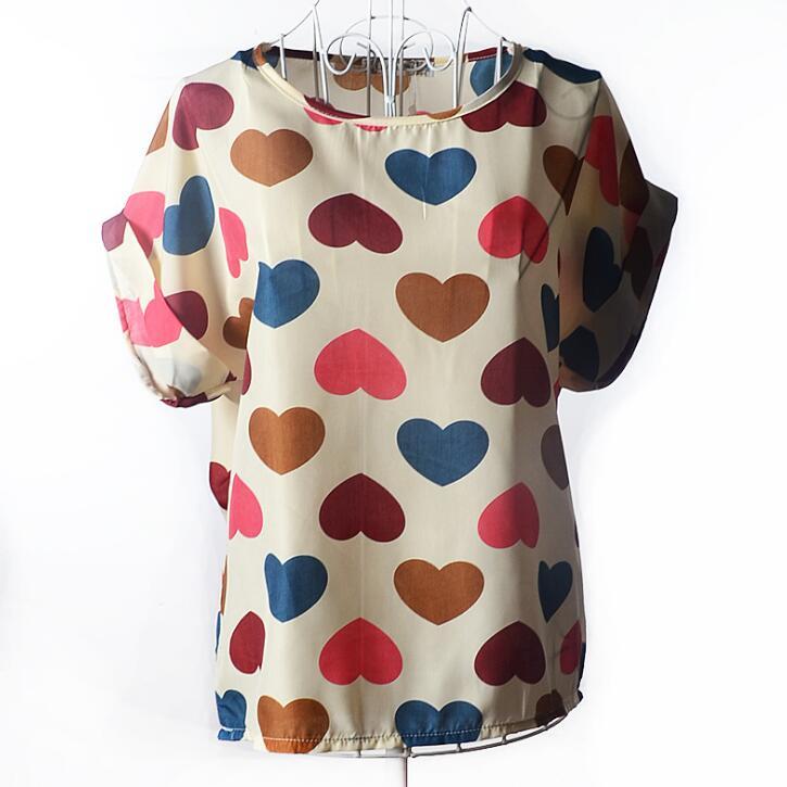 USA Size Loose Fit Chiffon Shirt – Short Sleeve Printed Blouse for Women (Plus Size)