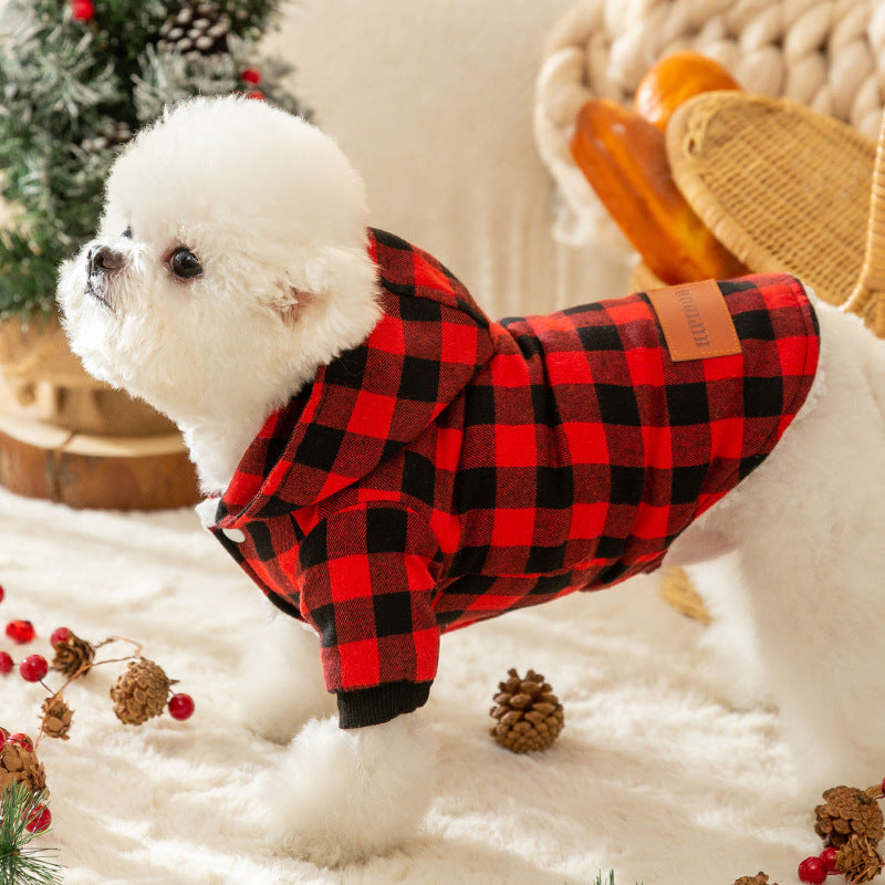 Pet Dog Classic Plaid Hooded Cotton-padded Coat