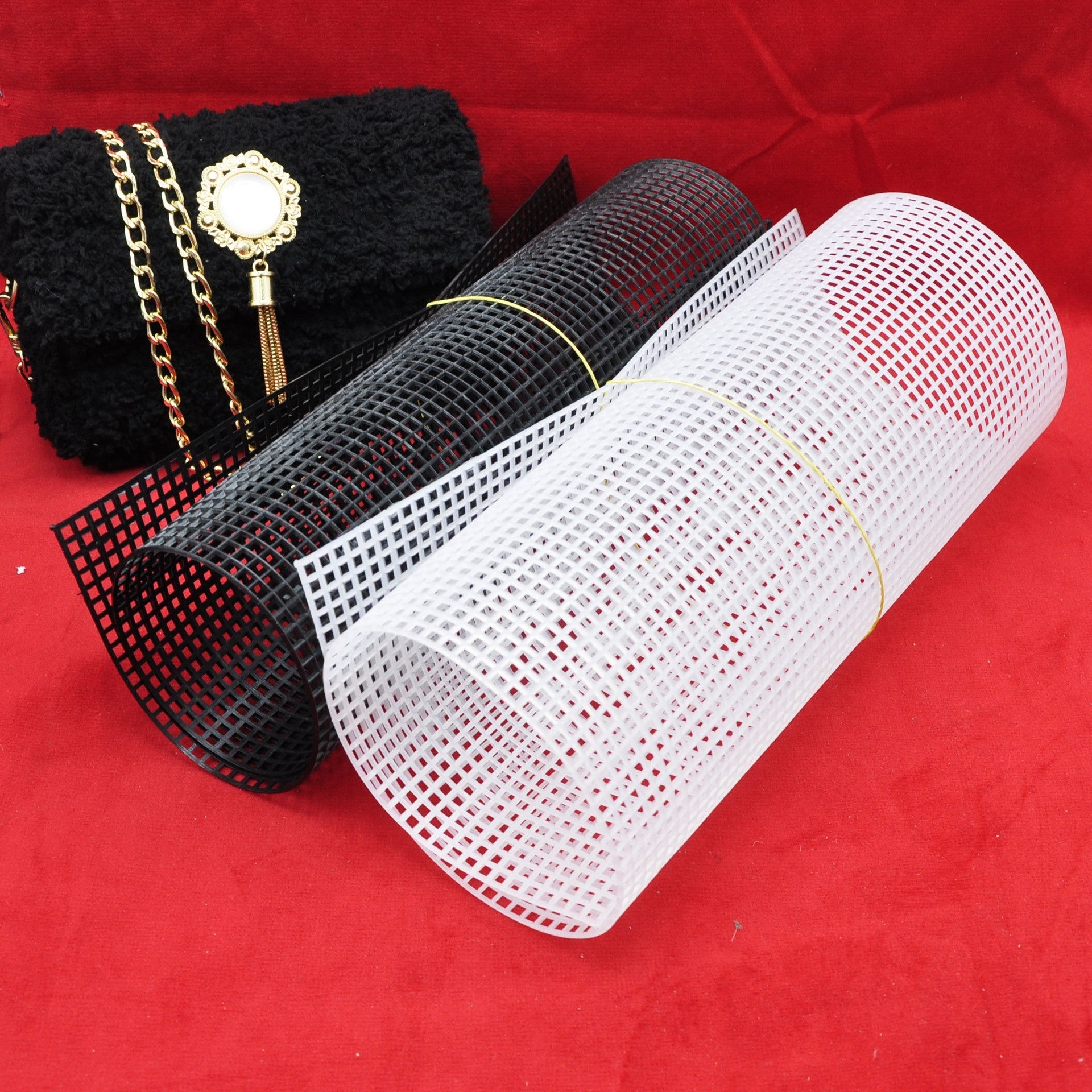 Cloth Woven Knitting Bag with 4mm Plastic Gridding Mesh Plate – DIY Craft Organizer
