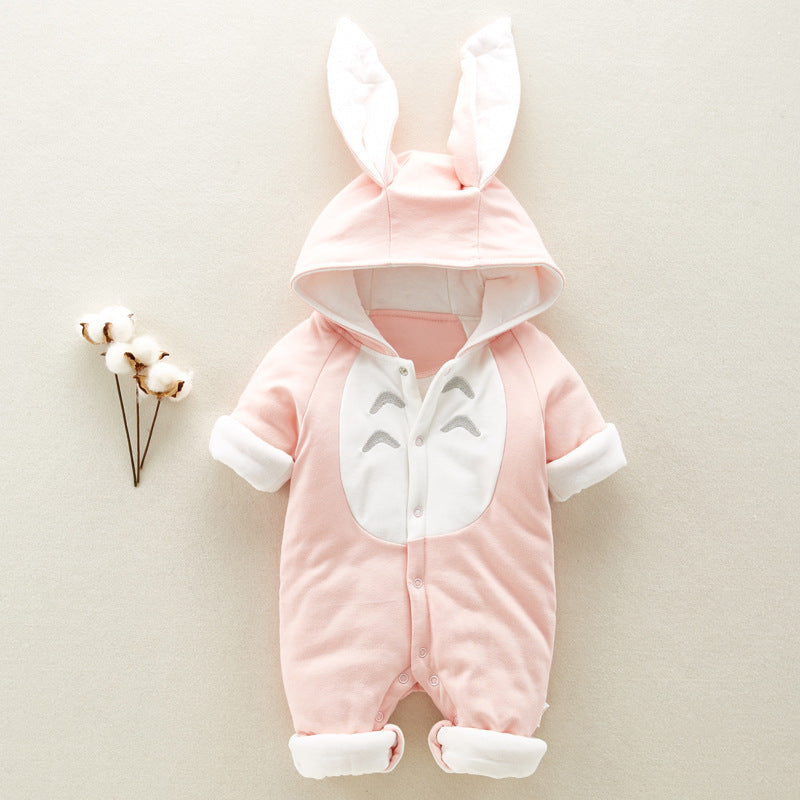 New Cotton-Padded Baby Romper – Thickened Chinchilla Hooded Cotton Onesie for Newborns