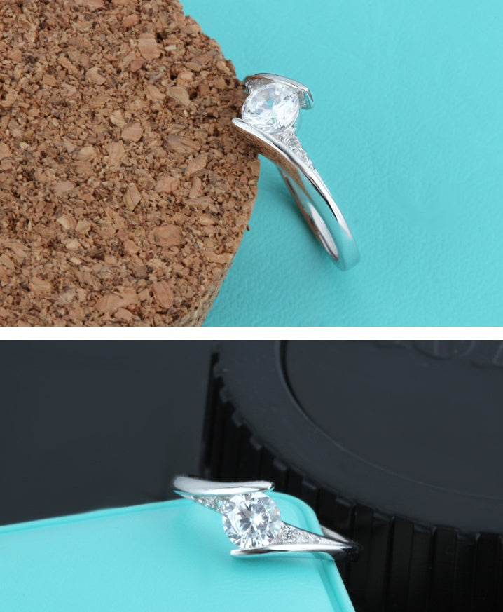 Elegant Silver Copper Engagement and Wedding Ring with Crystal Zircon for Women