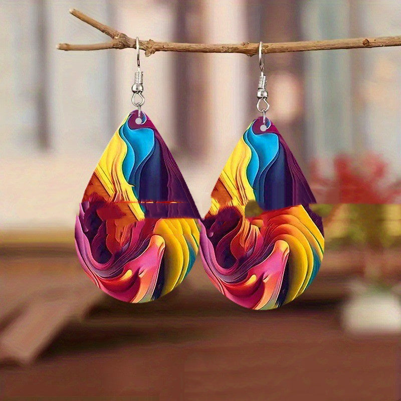 Women's Acrylic Drop Earrings Colorful Natural Pattern