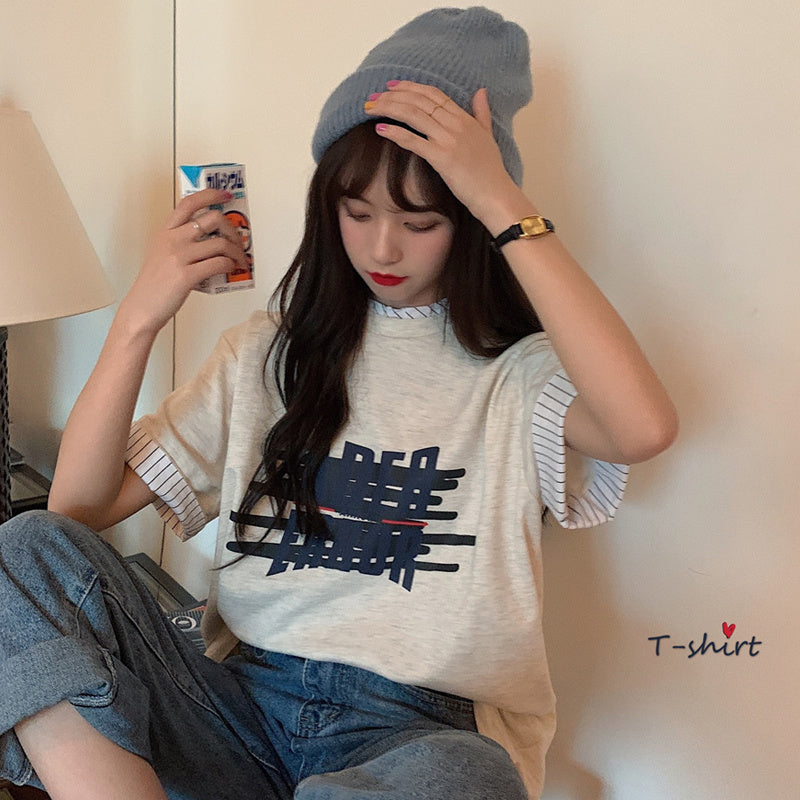 Design Sense Niche Short-Sleeved T-Shirt Women Loose Harajuku Style Early Spring Break Two Very Fairy Tops