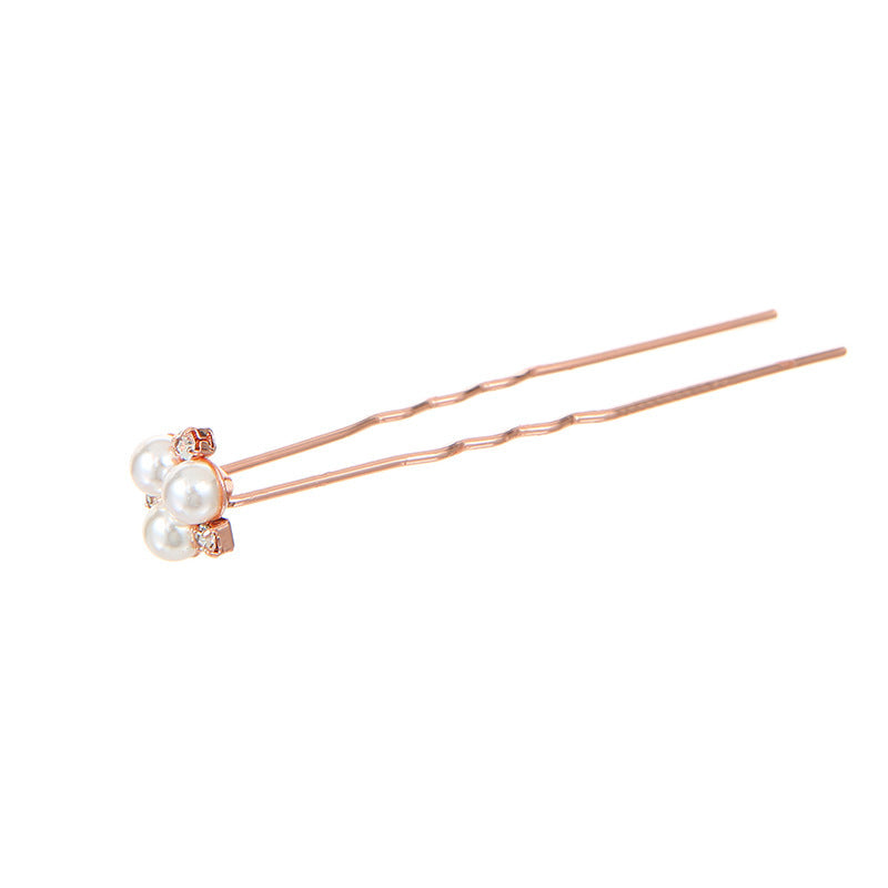 Korean Bride Handmade Pearl Crystal Hairpin Pin U-shaped Clip