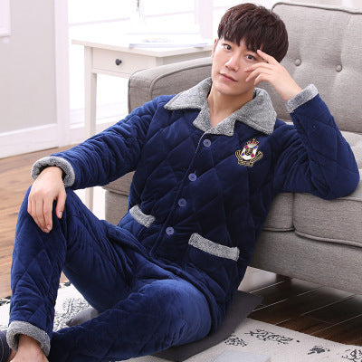 Unisex Embroidered Thick Quilted Knitted Pajama Set