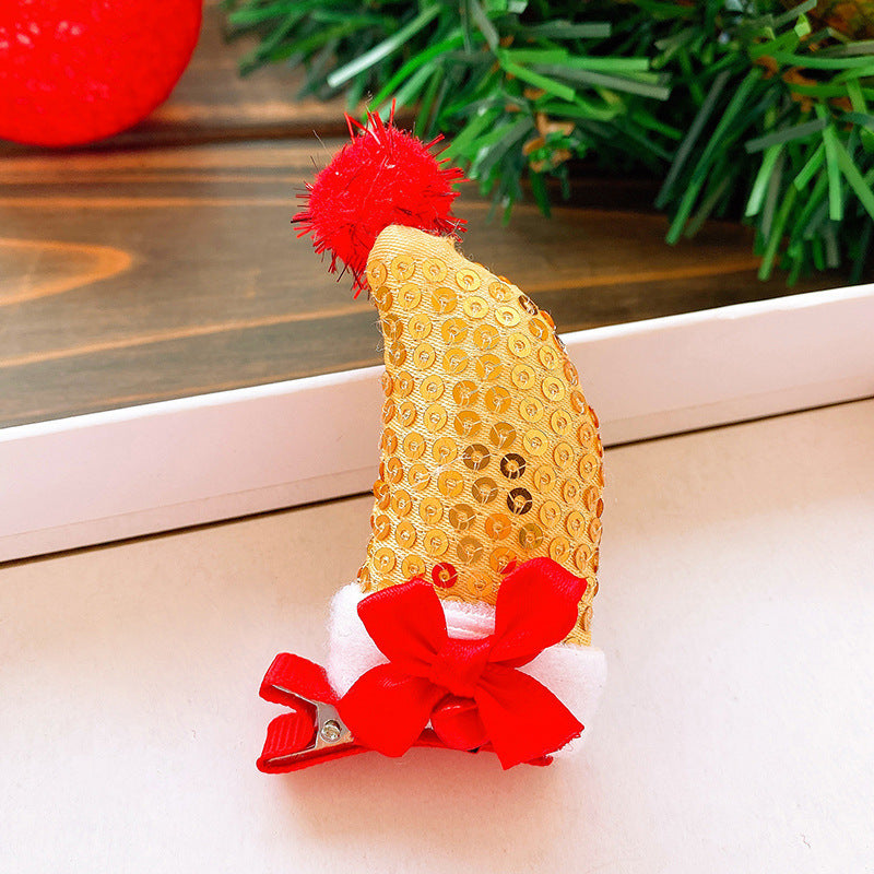 Handmade Cloth Christmas Antler Hairpin with Festive Plush Hat