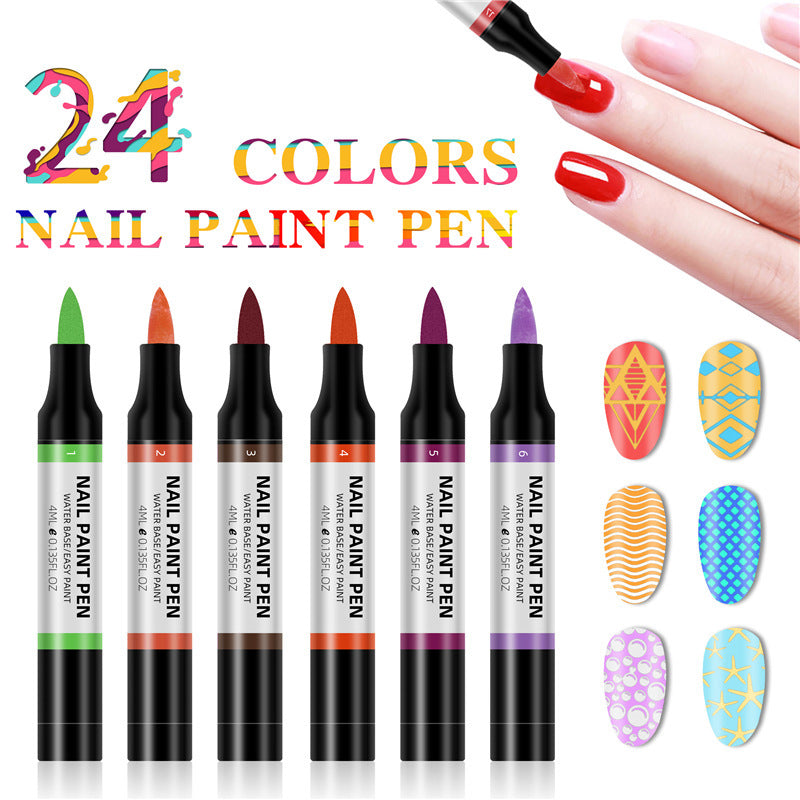 Plastic Nail Art Pen 24 Color Water Based Flower Painting