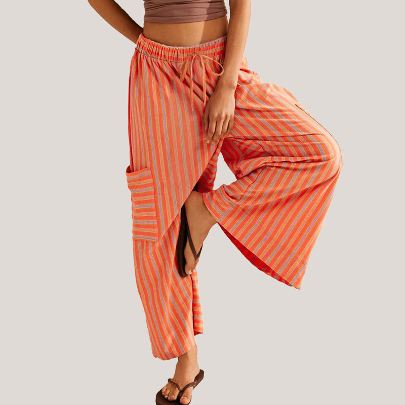 Women’s Mid Waist Straight Leg Pants – Casual Polyester Trousers