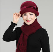 Rabbit Fur Blended Ribbon Hat for Middle-aged and Elderly Ladies