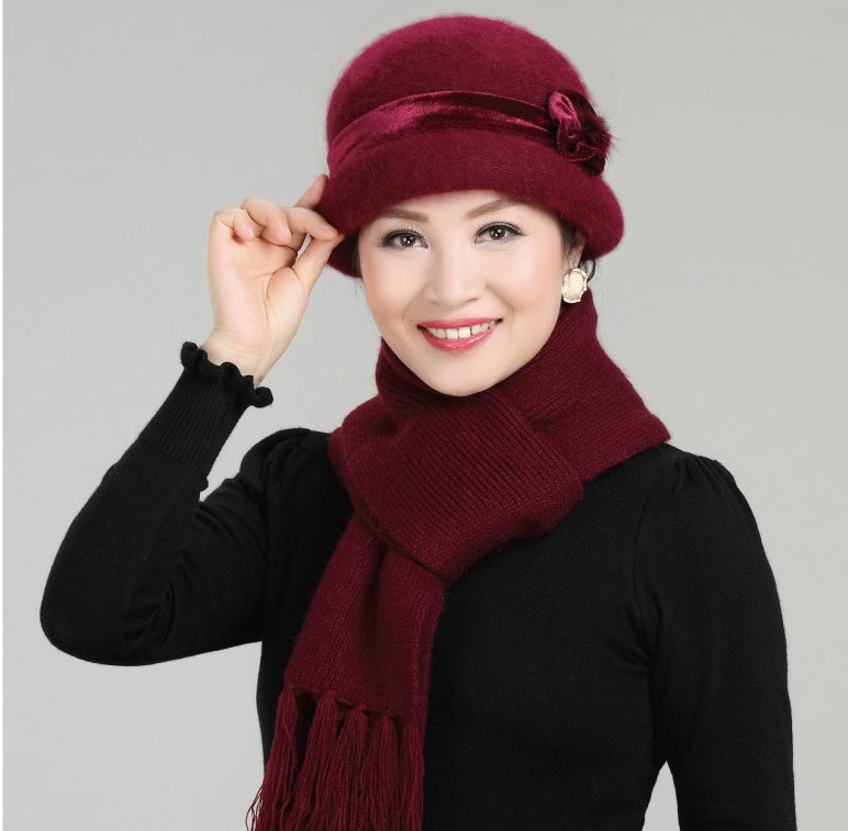 Rabbit Fur Blended Ribbon Hat for Middle-aged and Elderly Ladies
