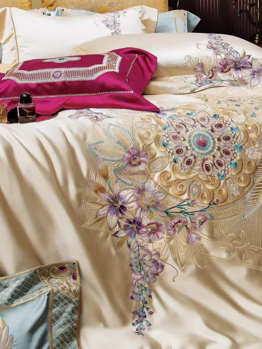 140s Silk Cotton Long-Staple Cotton Embroidery Four-Piece Bedding Set