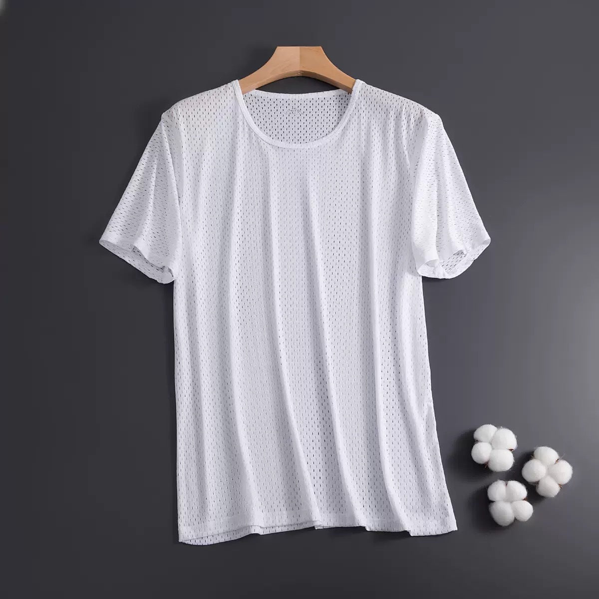 Ice Silk Short Sleeve T-shirt Men's Ultra-thin Mesh Loose Quick-drying Crew Neck