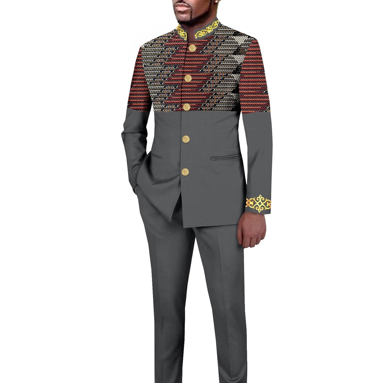 Men's Simplicity Printed Slim Fit Blazer Trousers Suit