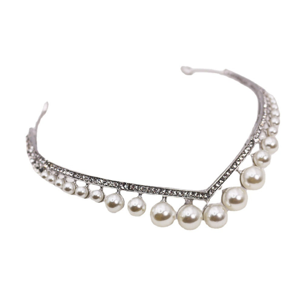 Bride's Wedding Crown with Alloy and Pearl, Electroplated White Gold