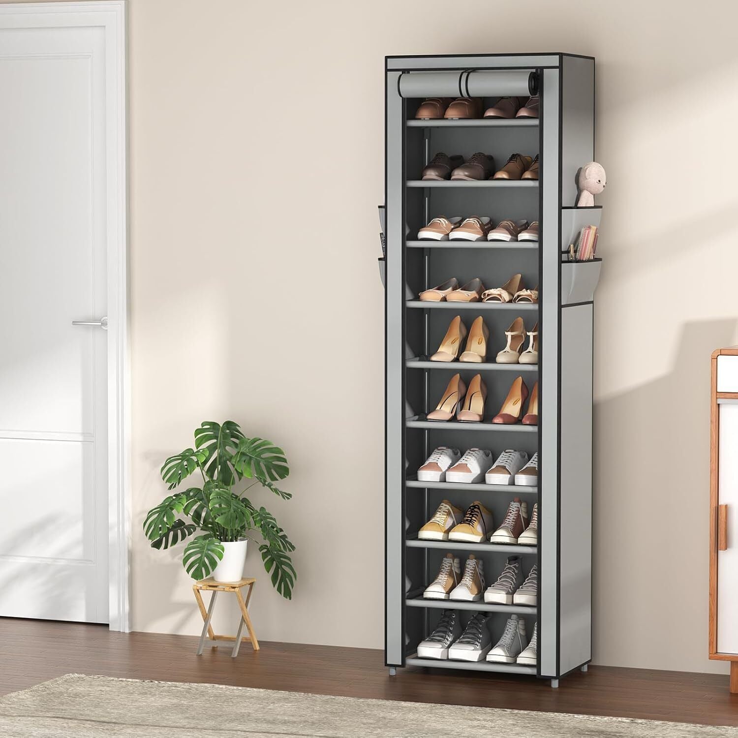 10 Tier Cabinet Storage Black Organiser Shoe Rack Stand Holds 27 Pairs Dustproof