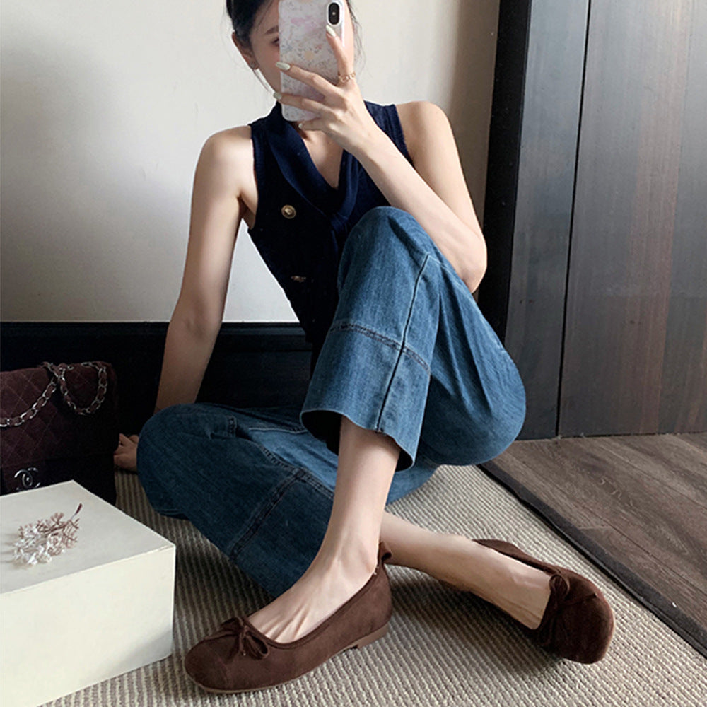 Women's Round-toe Ballet-style Bowknot Soft Surface Low-cut Flat Shoes
