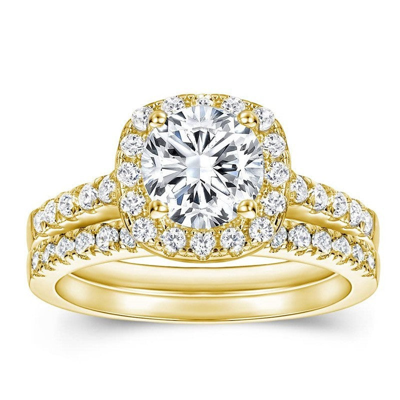 Elegant Geometric White and Black Alloy Ladies’ Engagement Ring Set