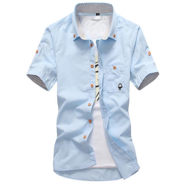 Men's Slim Fit Floral Embroidered Cotton Shirt Casual