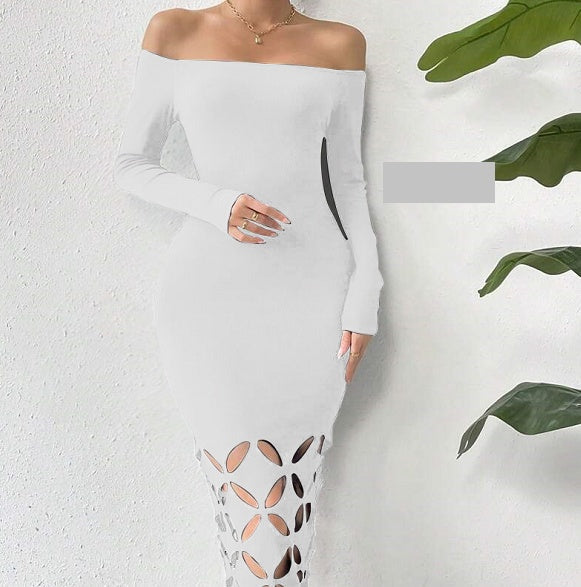 Womens Slim Bodycon Maxi Dress with Shoulder Cutouts Knit