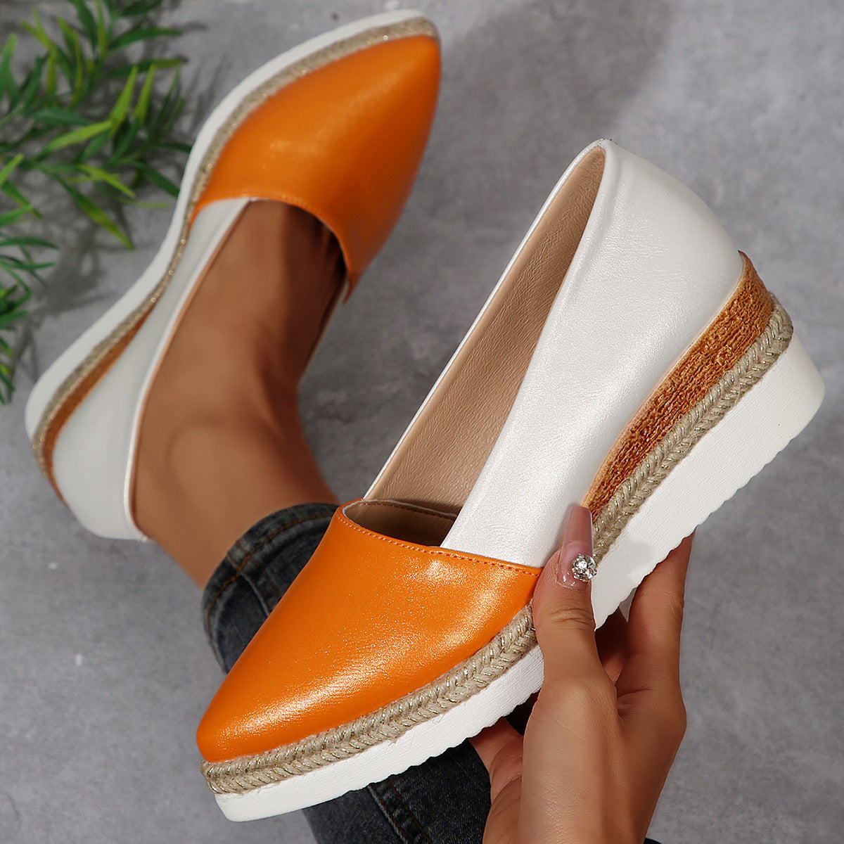 Woven Hemp Rope Muffin Bottom Low-cut Breathable Pointed Women's Pumps