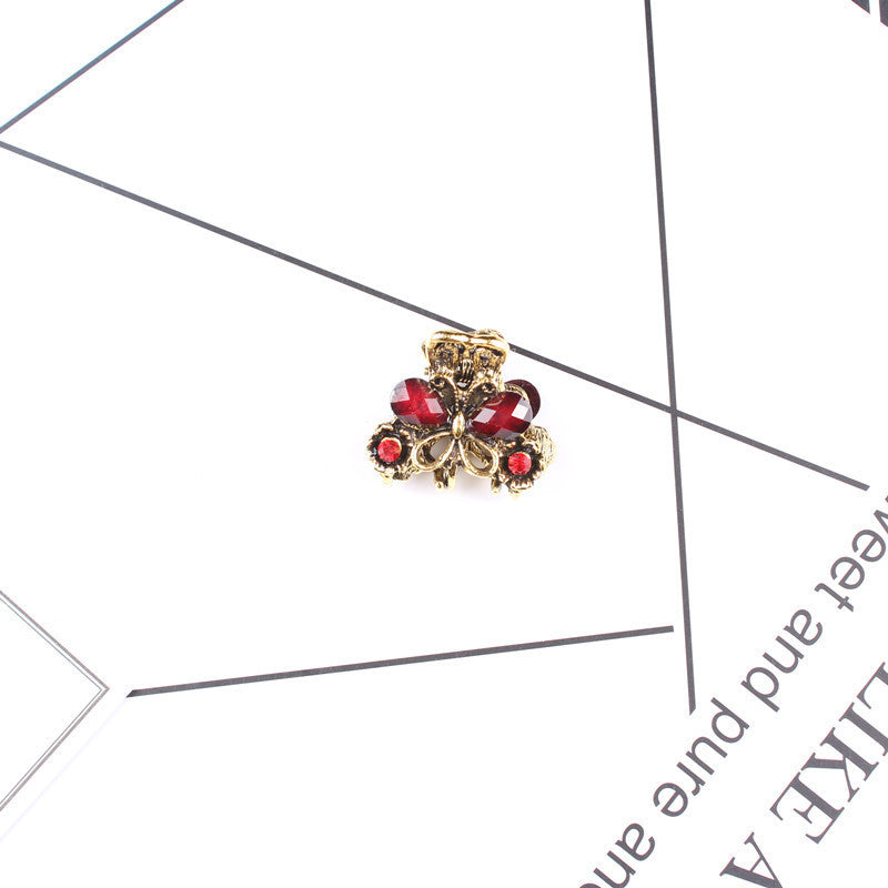 Antique Bronze Diamond and Gemstone Butterfly Grab Clip Hairpin
