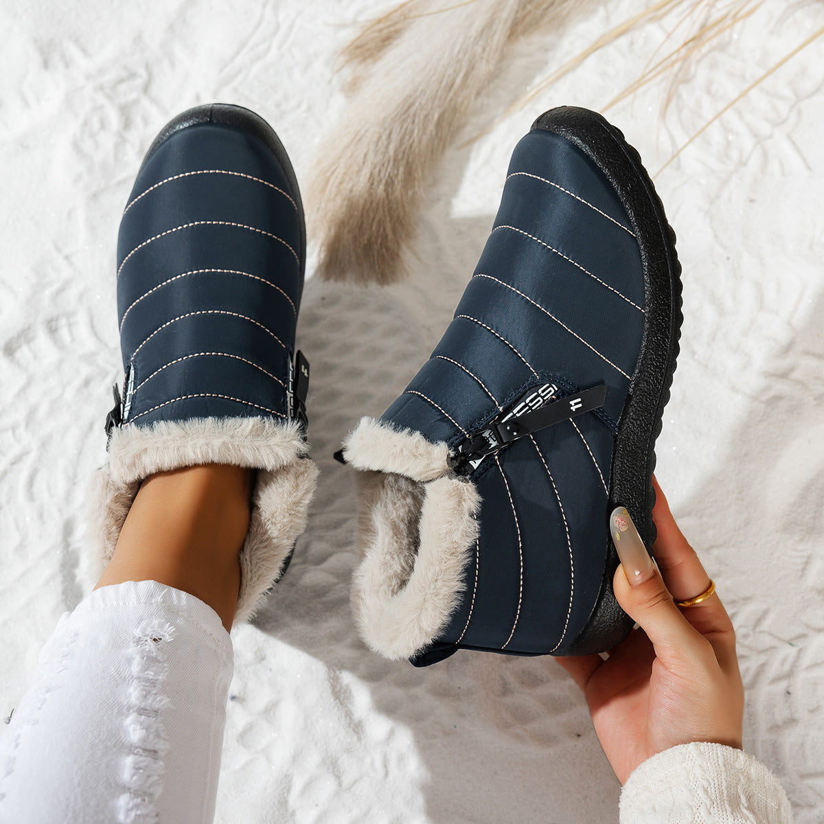 Waterproof Umbrella Cloth Snow Boots Low-top Side Zipper Non-slip Cotton-padded Boots