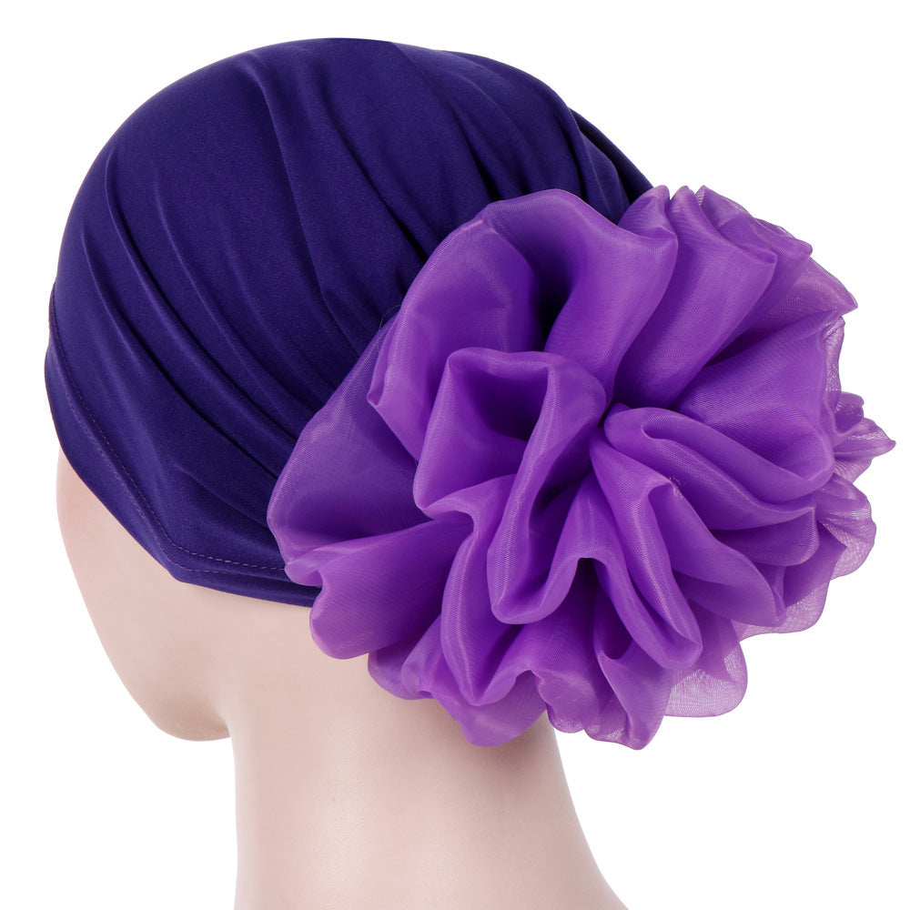 Monochrome Large Flower Dome Milk Silk Bandana Hat