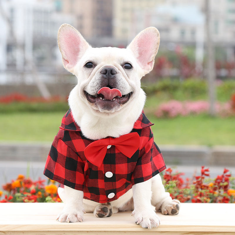 Dog Plaid Shirt Suit Wedding Dress Method Fighting Pug Small, Medium And Large Dog Pet Clothes Cat Spring Summer Autumn