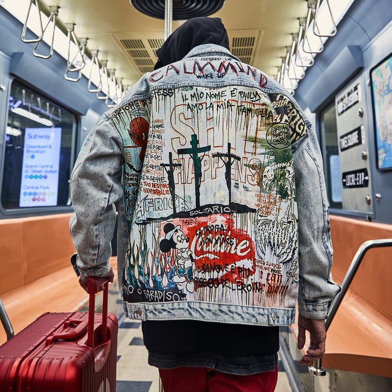 Urban Devil Graffiti Vintage Denim Jacket – Unisex Autumn Edition