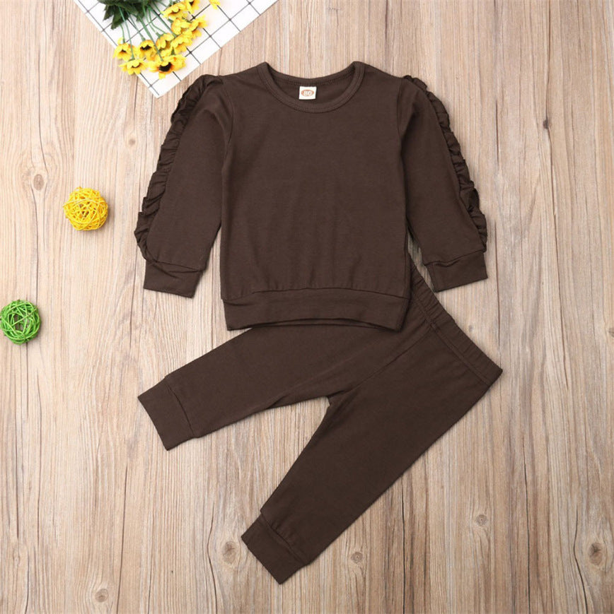 Newborn Baby Boys Girls 2Pcs Outfit – Ruffle Long Sleeve Sweatshirt Tops and Pants Set for Fall
