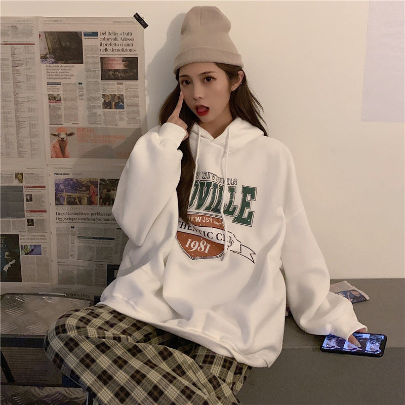 Women's Letter Print Hoodie Regular Fit Polyester Fabric