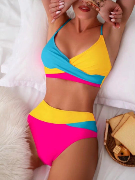 Women's Bikini Set – Polyester Lined Two-Piece Swimsuit (Yellow, Blue, Red)