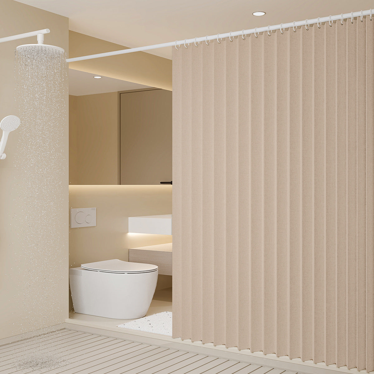 Waterproof Folding Shower Curtain – Hanging Bathroom Divider, Space-Saving