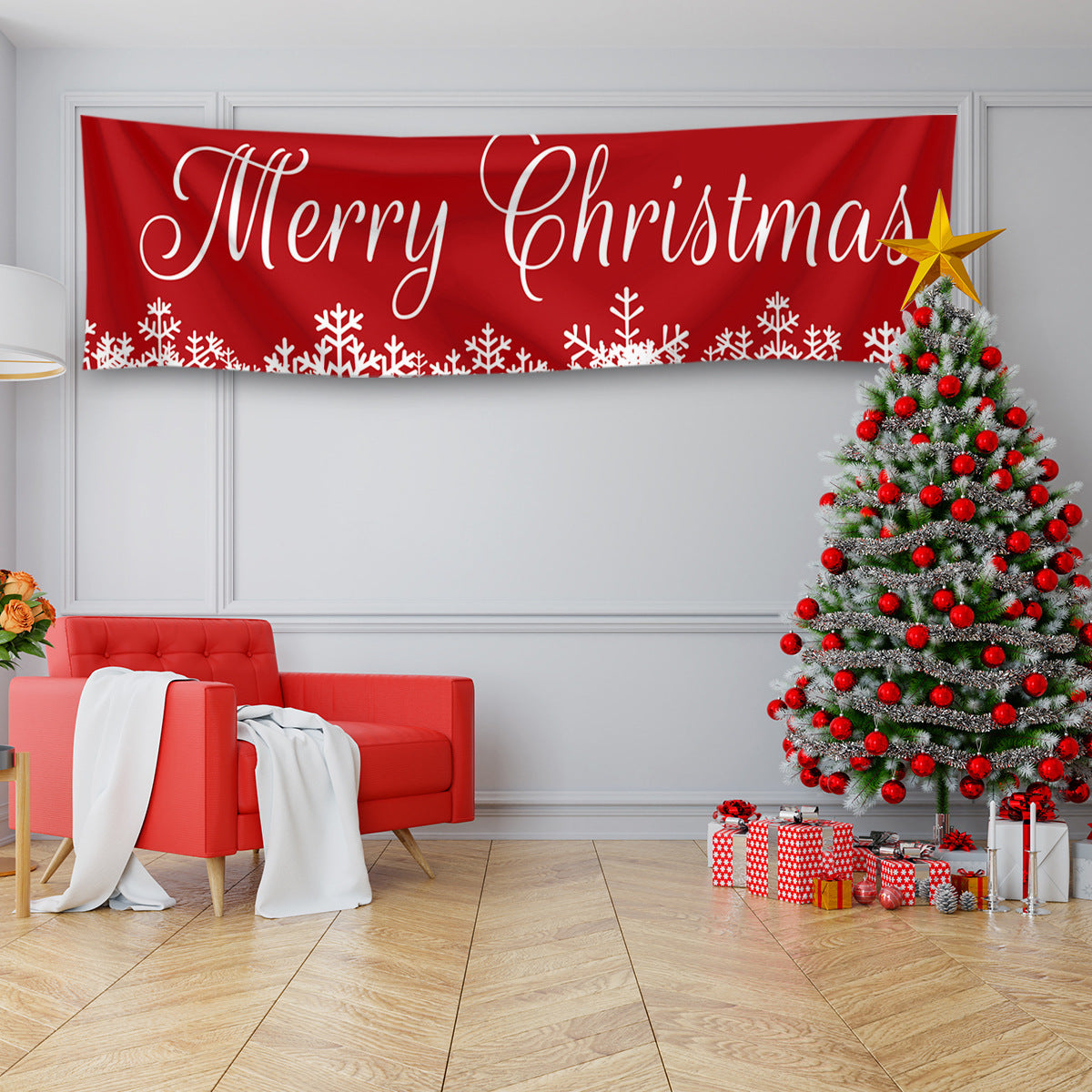 TF005 White Christmas Snowflake Banner Decoration