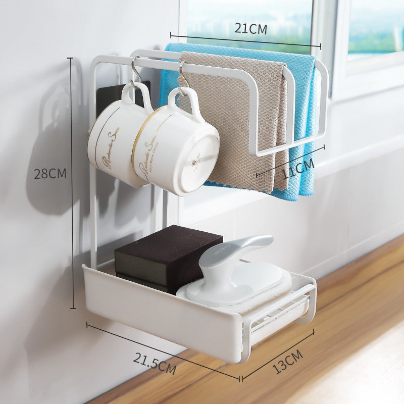 Wall-Mounted Sponge Holder & Kitchen Organizer – Dish Drainer, Brush & Soap Rack with Drain Tray