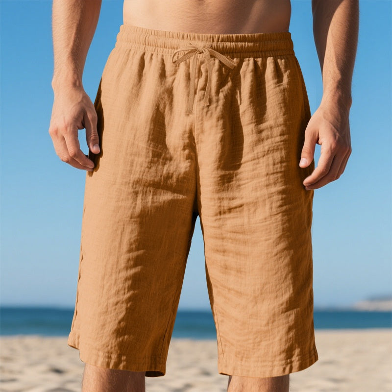 New Linen Drawstring Casual Shorts – Elastic Waist Summer Men’s Pants