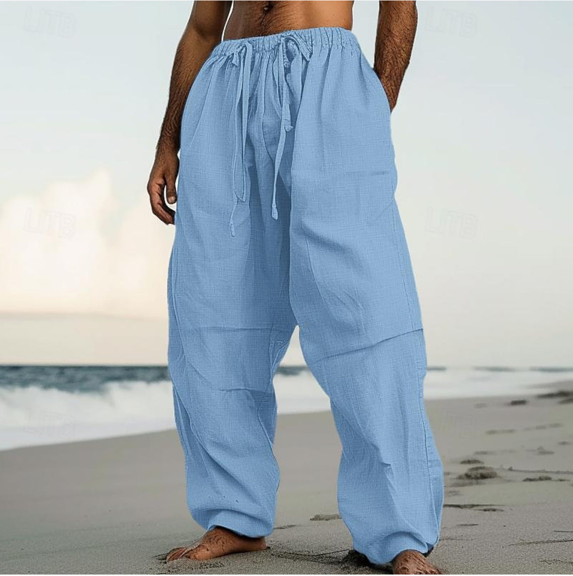 Men’s Beach Straight-Leg Pants – Plain Color Comfortable Daily Wear
