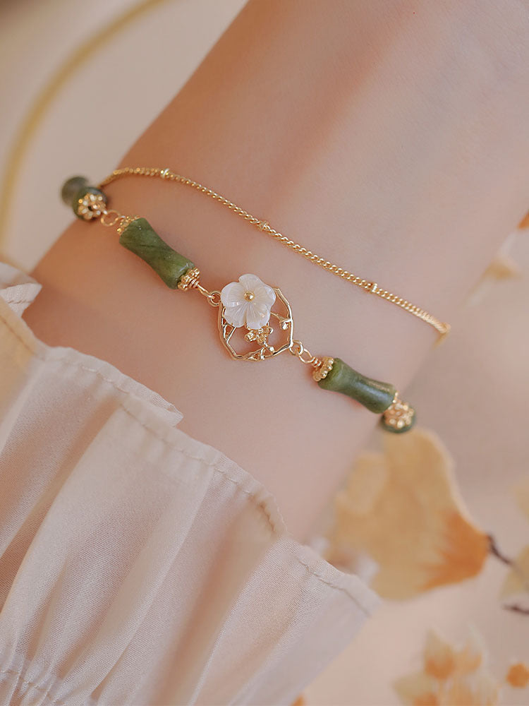 Natural Olivine Bracelet Chinese Double Layer Twin Bells Of Ireland