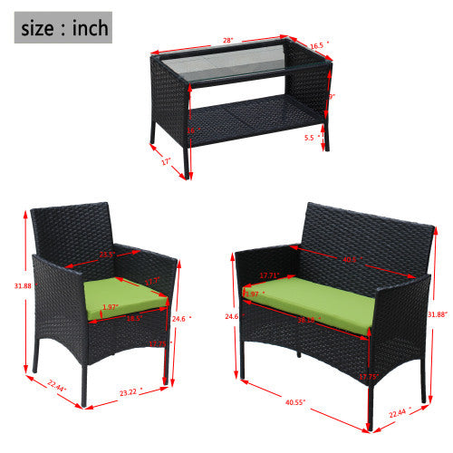 4-Piece Black Rattan Outdoor Patio Furniture Set