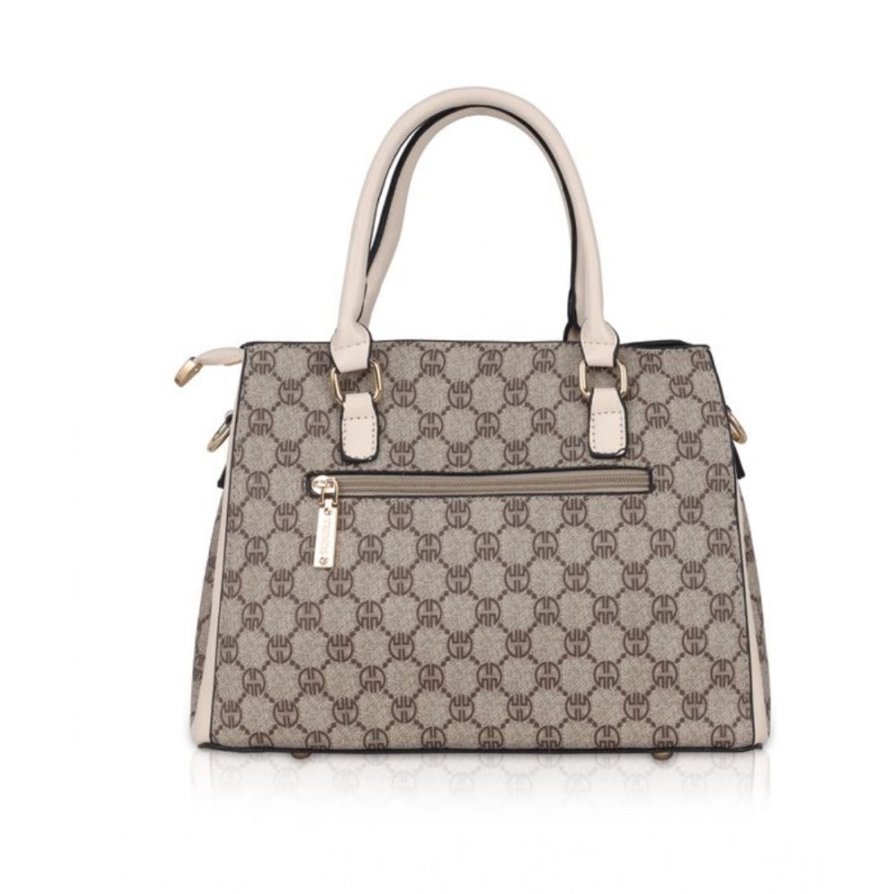 Women’s Faux Leather Printed Handbag – Beige Color