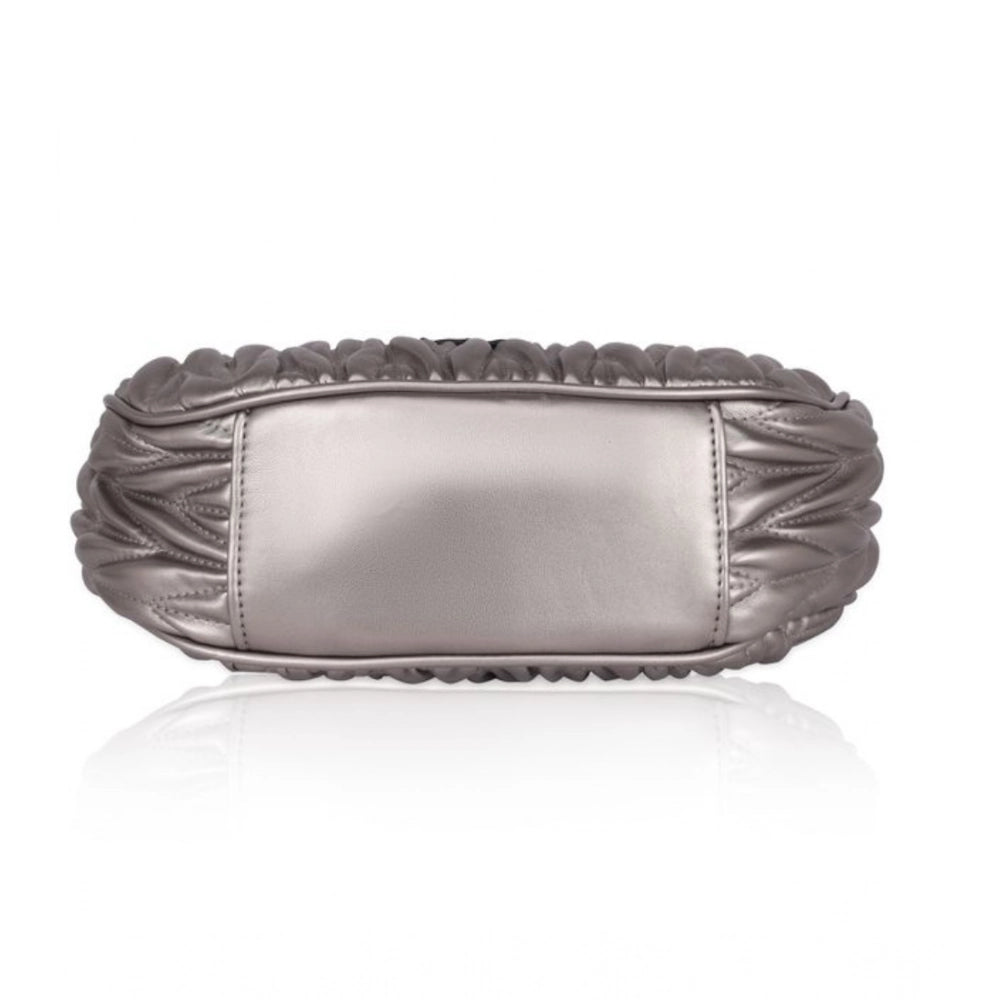 Women’s Faux Leather Textured Handbag – Silver Grey
