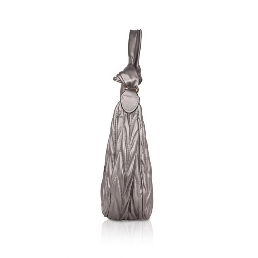 Women’s Faux Leather Textured Handbag – Silver Grey