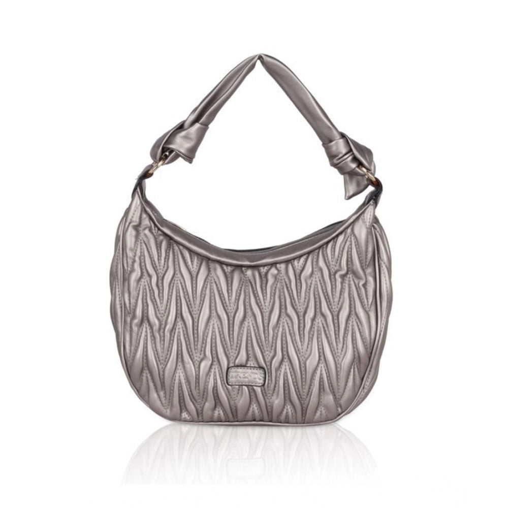 Women’s Faux Leather Textured Handbag – Silver Grey