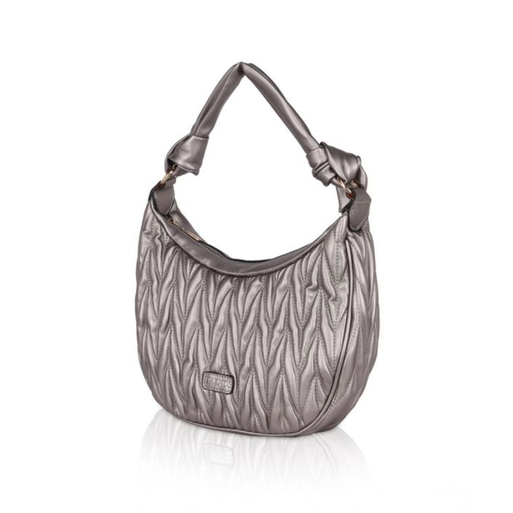 Women’s Faux Leather Textured Handbag – Silver Grey