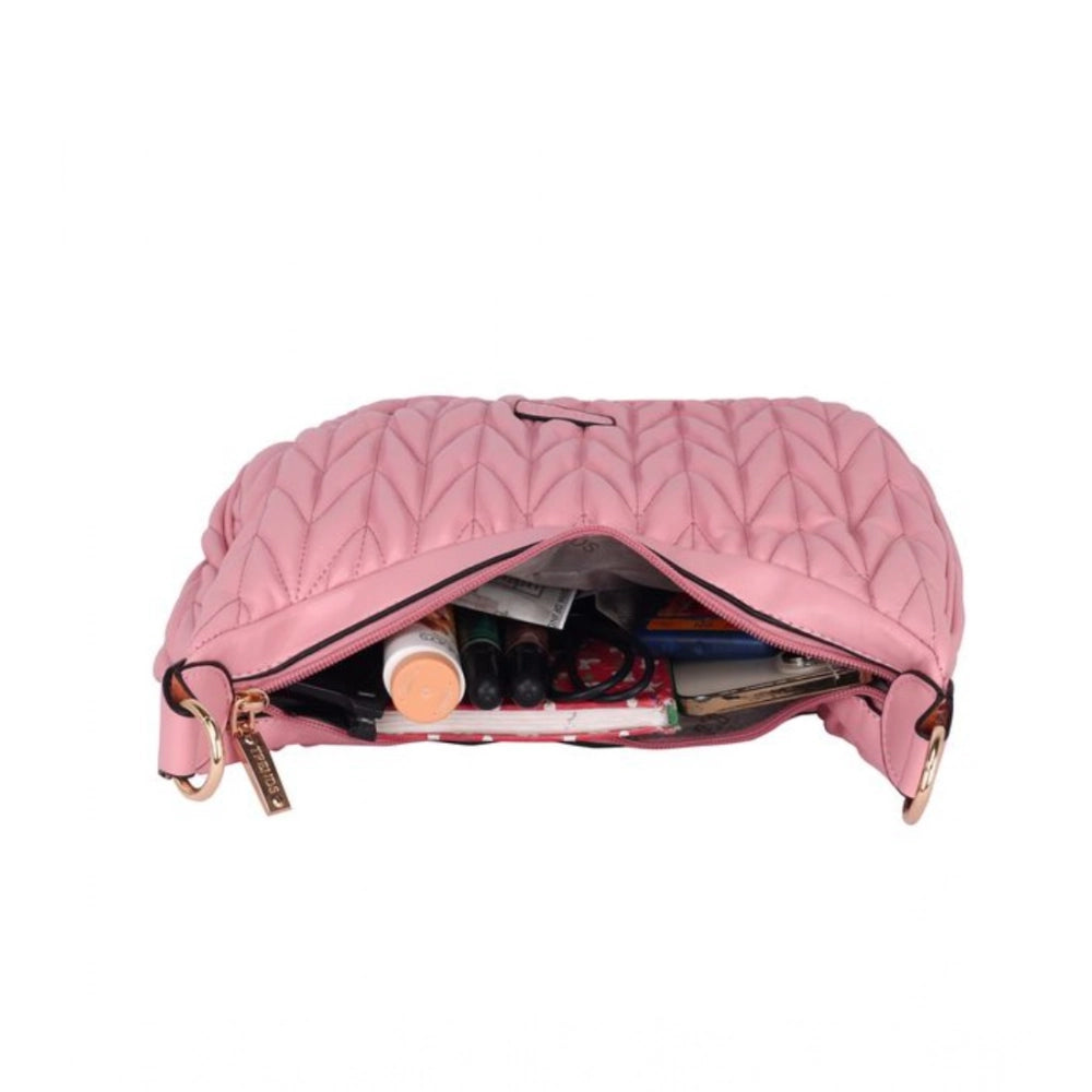 Women’s Faux Leather Textured Handbag – Pink (Variant 2)
