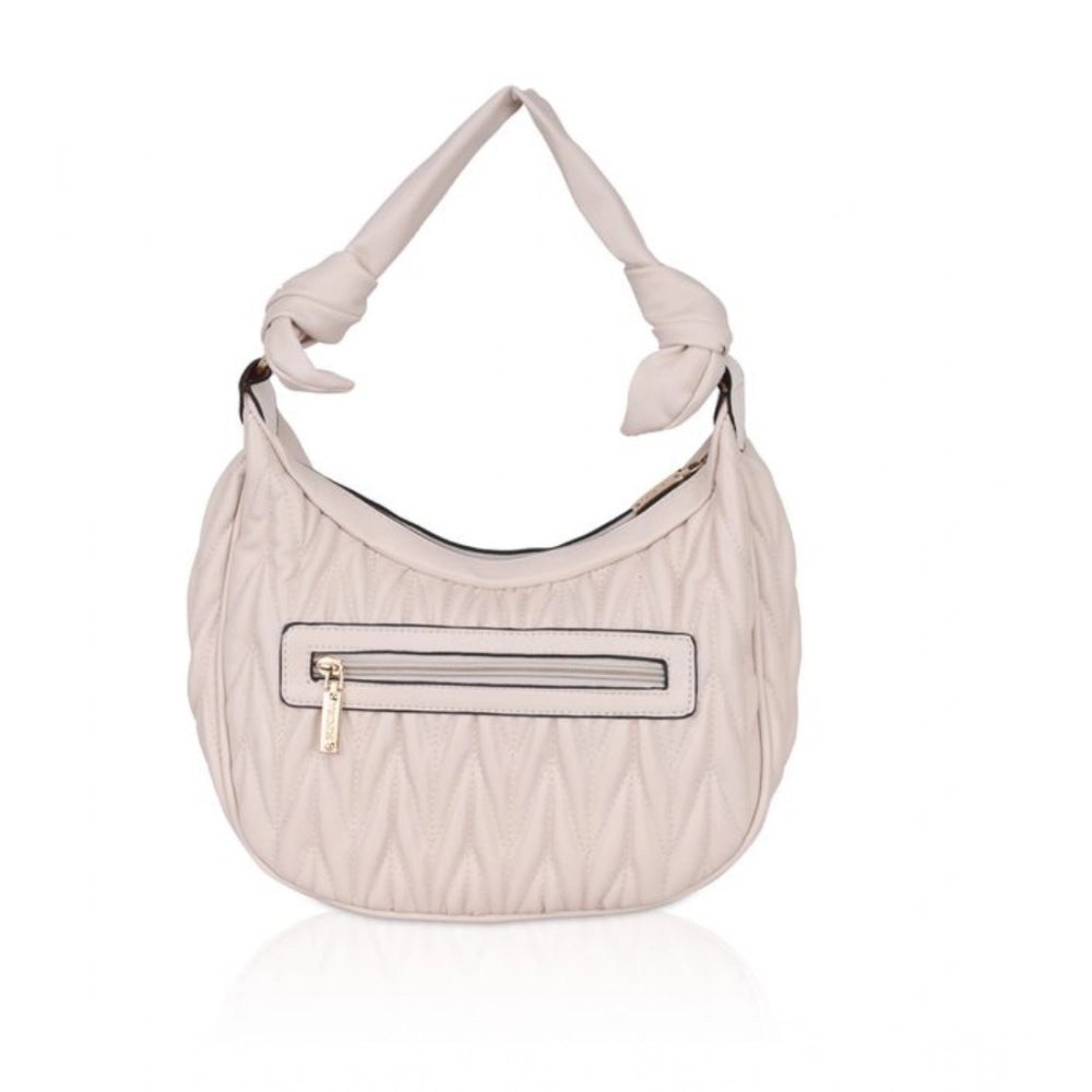 Women’s Faux Leather Textured Handbag – Beige White