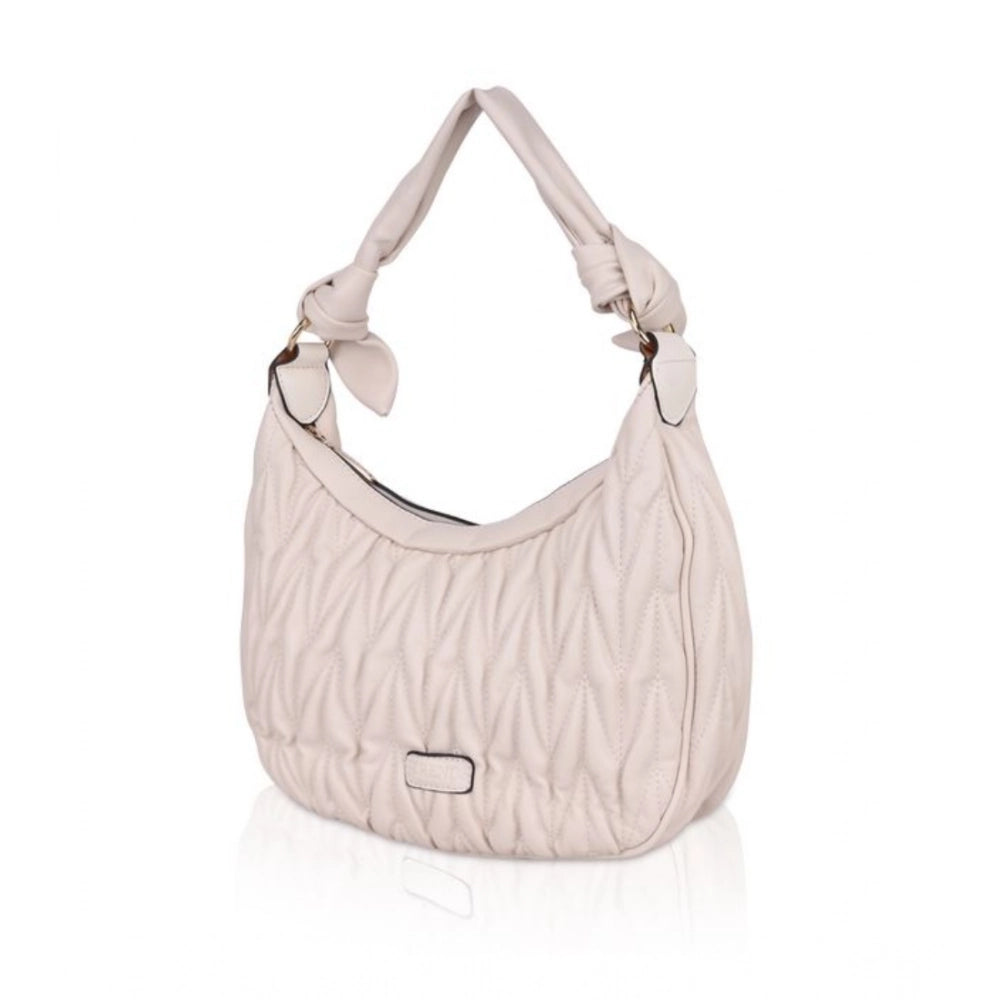 Women’s Faux Leather Textured Handbag – Beige White