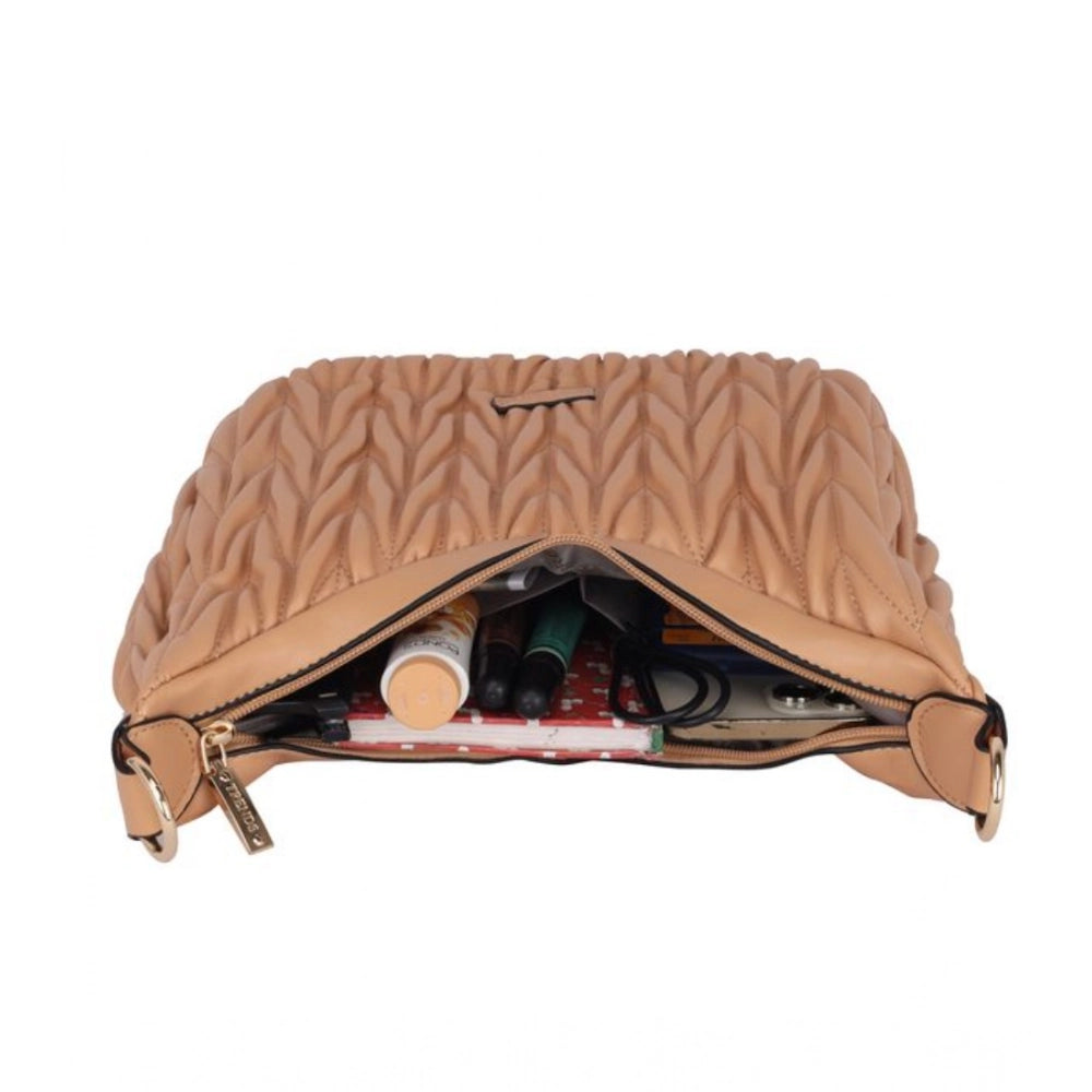 Women’s Faux Leather Textured Handbag – Beige