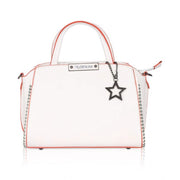 Women’s Faux Leather Handbag – Metal Beads Accent, White