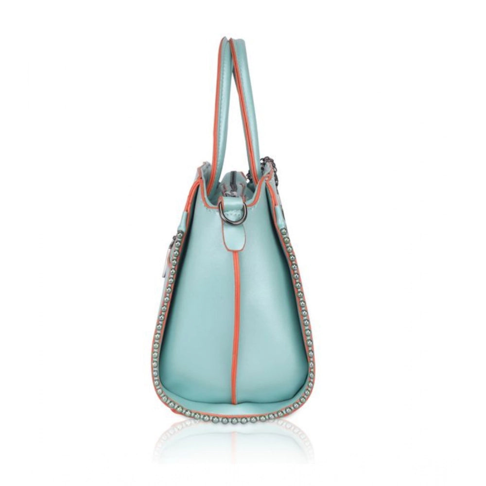 Women’s Faux Leather Handbag – Metal Beads Accent, Green
